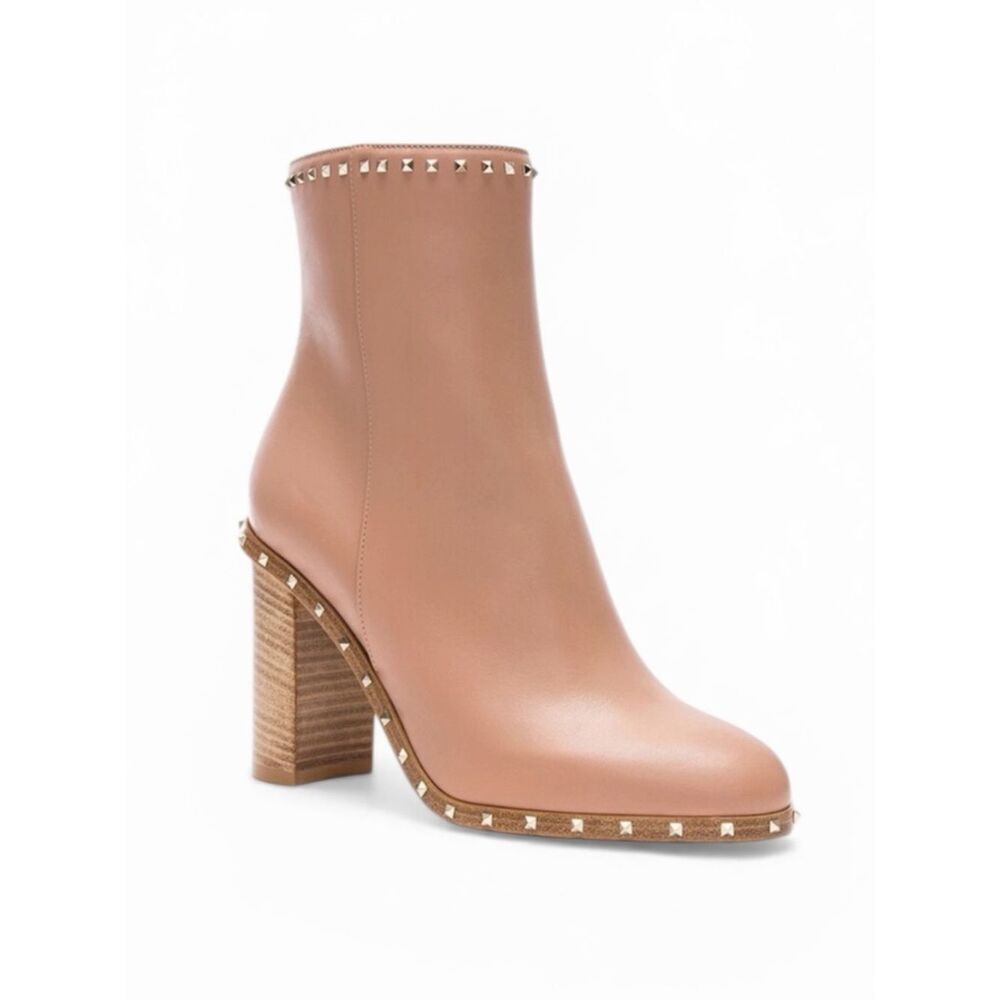 VALENTINO GARAVANI Rockstud Trim Leather Booties Size 38/ US 8